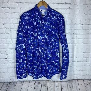Boden Mens Slim Fit Blue Zebra Button Down Long Sleeve Shirt size M Medium